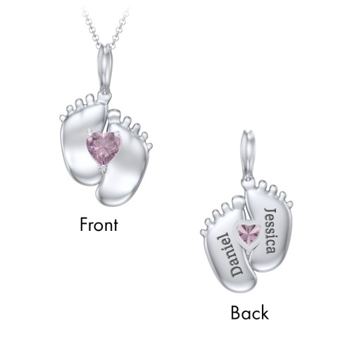 Engravable Baby Feet Birthstone Pendant – Sterling Silver with Alexandrite
