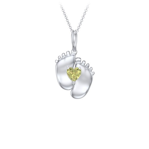 Engravable Baby Feet Birthstone Pendant – Sterling Silver with Peridot