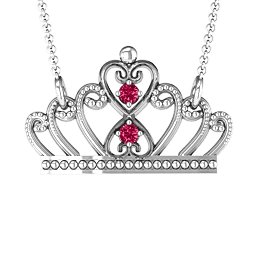 Charming Crown Necklace in 925 Sterling Silver with Ruby