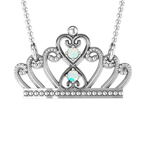 Charming Crown Necklace – Sterling Silver with Opal