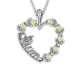 Mum's Heart of Love Pendant in 925 Sterling Silver with Peridot