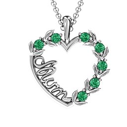 Mum's Heart of Love Pendant in 925 Sterling Silver with Emerald