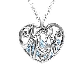 Graceful Mum Heart Cage Pendant With 2-8 Birthstones