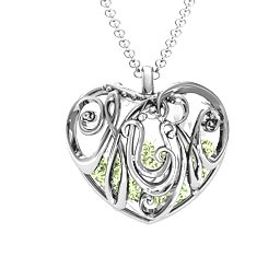 Graceful Mum Heart Cage Pendant With 2-8 Birthstones in 925 Sterling Silver with Peridot, Emerald, Ruby, and Cubic Zirconia