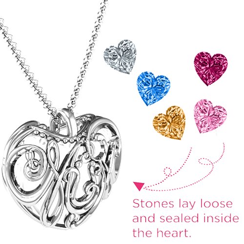 Graceful Mum Heart Cage Pendant With 2-8 Birthstones