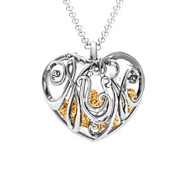 Graceful Mum Heart Cage Pendant With 2-8 Birthstones in 925 Sterling Silver with Citrine, Emerald, Ruby, and Cubic Zirconia