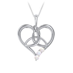 Eternal Love Celtic Trinity Knot Pendant with 1-3 Stones in 925 Sterling Silver with Opal, Cubic Zirconia, and Ruby