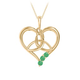 Eternal Love Celtic Trinity Knot Pendant with 1-3 Stones in 9K Solid Yellow Gold with Emerald