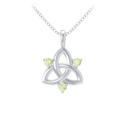 Three Stone Classic Celtic Trinity Knot Pendant in 925 Sterling Silver with Peridot