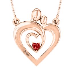 Unconditional Love Family Pendant in 9K Solid Rose Gold with Garnet