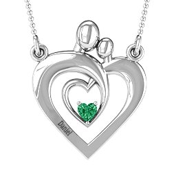 Unconditional Love Family Pendant in 925 Sterling Silver with Emerald