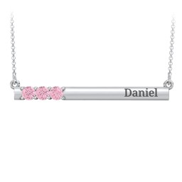 Engravable Family Bar Pendant with 1-5 Gemstones in 925 Sterling Silver with Pink Tourmaline, Blue Sapphire, and Citrine