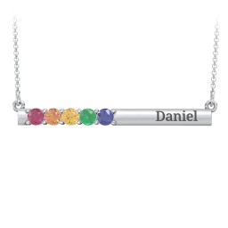 Engravable Family Bar Pendant with 1-5 Gemstones in 925 Sterling Silver with Ruby, Orange Sapphire, Citrine, Emerald, and Blue Sapphire