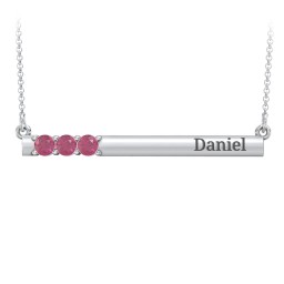 Engravable Family Bar Pendant with 1-5 Gemstones in 925 Sterling Silver with Ruby, Blue Sapphire, and Citrine