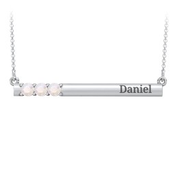 Engravable Family Bar Pendant with 1-5 Gemstones in 925 Sterling Silver with Opal, Blue Sapphire, and Citrine