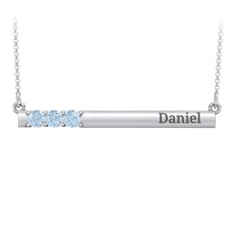 Engravable Family Bar Pendant with 1-5 Gemstones in 925 Sterling Silver with Blue Topaz, Blue Sapphire, and Citrine