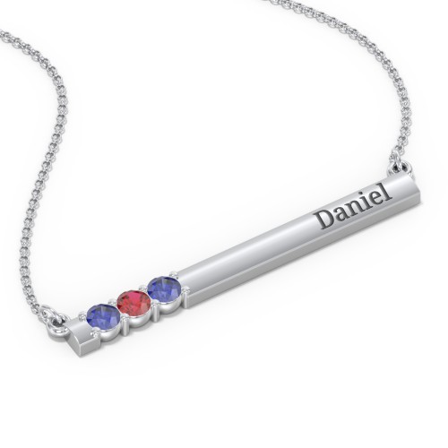 Engravable Family Bar Pendant with 1-5 Gemstones – Sterling Silver with Blue Sapphire and Garnet