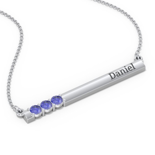 Engravable Family Bar Pendant with 1-5 Gemstones – Sterling Silver with Blue Sapphire