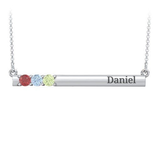 Engravable Family Bar Pendant with 1-5 Gemstones – Sterling Silver with Garnet, Blue Topaz, and Peridot