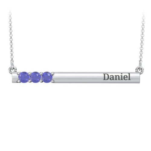 Engravable Family Bar Pendant with 1-5 Gemstones – Sterling Silver with Blue Sapphire