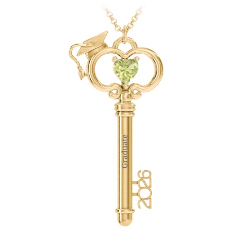 Graduation Key Pendant – 18K Gold Plated Silver with Peridot
