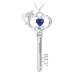 Graduation Key Pendant in 925 Sterling Silver with Blue Sapphire