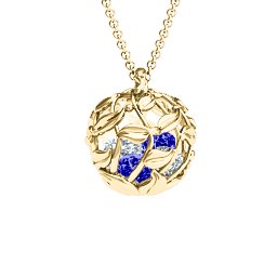 Luscious Leaf Cage Pendant in 9K Solid Yellow Gold with Blue Sapphire, Cubic Zirconia, Aquamarine, Emerald, and Ruby