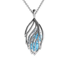 Elegant Elm Cage Leaf Pendant – 9kt Yellow Gold with Blue Topaz and Cubic Zirconia