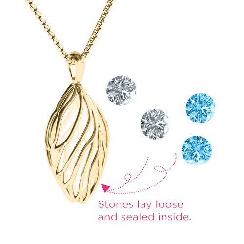 Elegant Elm Cage Leaf Pendant – 9kt Yellow Gold with Blue Topaz and Cubic Zirconia