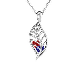 Mini Encourage-Mint Cage Leaf Pendant in 925 Sterling Silver with Blue Sapphire, Garnet, Blue Topaz, Cubic Zirconia, and Pink Tourmaline