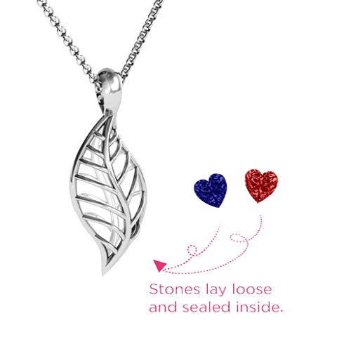 Mini Encourage-Mint Cage Leaf Pendant – Sterling Silver with Blue Sapphire and Garnet
