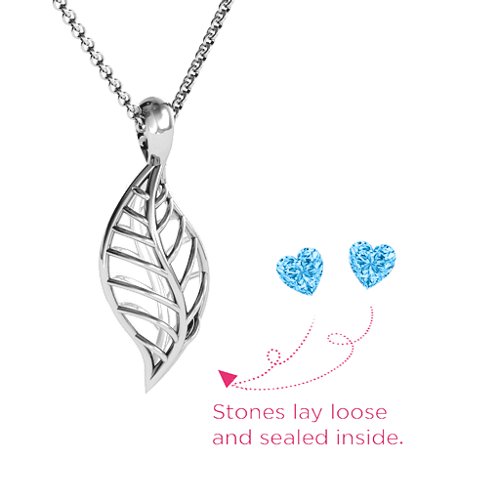 Mini Encourage-Mint Cage Leaf Pendant – Sterling Silver with Blue Topaz
