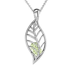 Encourage-Mint Cage Leaf Pendant in 925 Sterling Silver with Peridot, Blue Topaz, Cubic Zirconia, and Pink Tourmaline