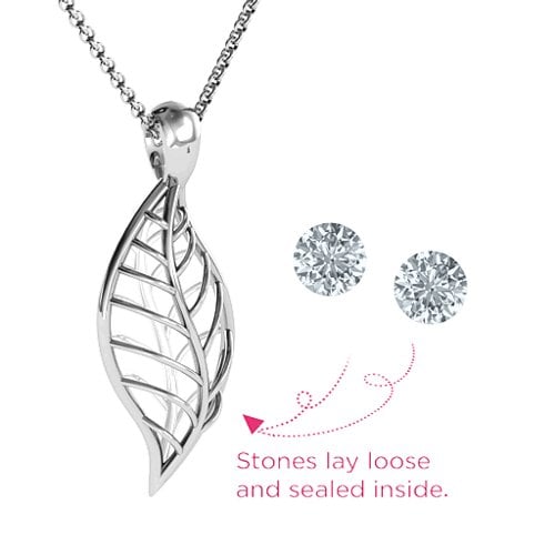 Encourage-Mint Cage Leaf Pendant – Sterling Silver with Diamond