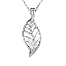Encourage-Mint Cage Leaf Pendant in 925 Sterling Silver with Opal, Blue Topaz, Cubic Zirconia, and Pink Tourmaline