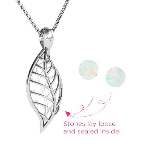 Encourage-Mint Cage Leaf Pendant – Sterling Silver with Opal