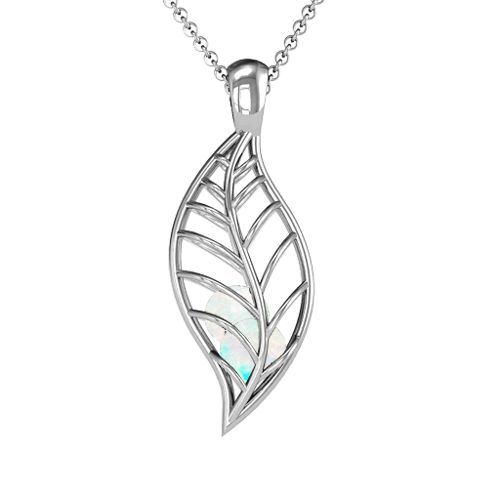 Encourage-Mint Cage Leaf Pendant – Sterling Silver with Opal