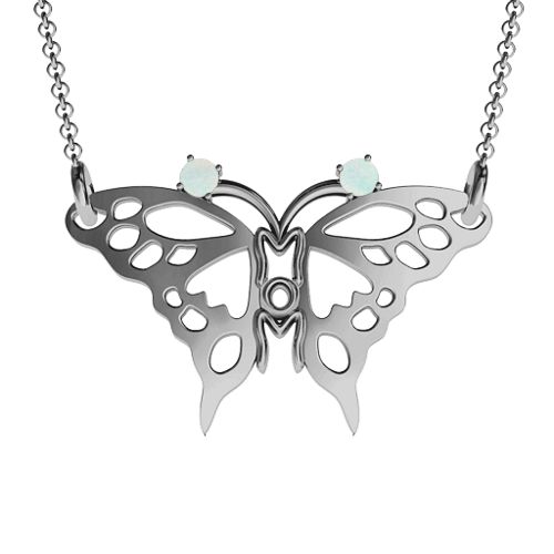 Butterfly Mom Birthstone Necklace – Sterling Silver with Opal