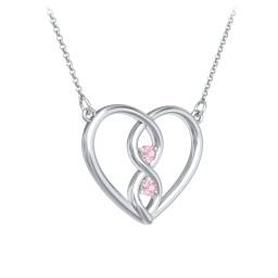 Entwined Infinity Heart Necklace in 925 Sterling Silver with Pink Tourmaline