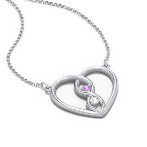 Entwined Infinity Heart Necklace – Sterling Silver with Amethyst and Cubic Zirconia