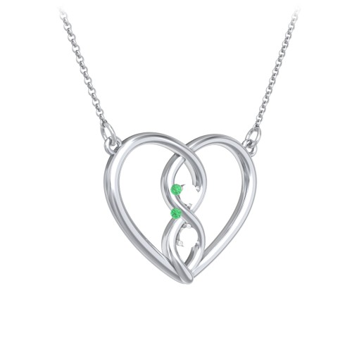 Entwined Infinity Heart Necklace – Sterling Silver with Emerald