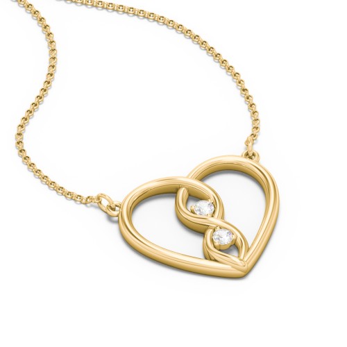 Entwined Infinity Heart Necklace – 9kt Yellow Gold with Cubic Zirconia