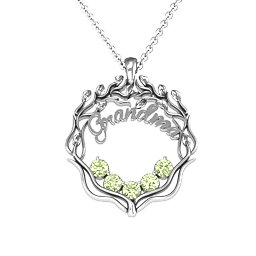 Grandma's Love Family Tree Pendant in 925 Sterling Silver with Peridot