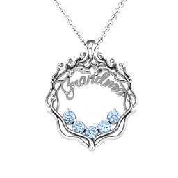 Grandma's Love Family Tree Pendant in 925 Sterling Silver with Aquamarine