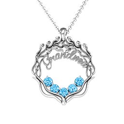 Grandma's Love Family Tree Pendant in 925 Sterling Silver with Blue Topaz
