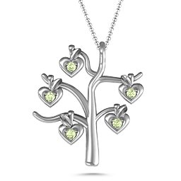 Tree Of Hearts 5-Stone Family Tree Necklace in 925 Sterling Silver with Peridot