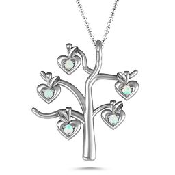 Tree Of Hearts 5-Stone Family Tree Necklace in 925 Sterling Silver with Opal