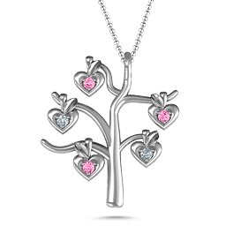 Tree Of Hearts 5-Stone Family Tree Necklace in 925 Sterling Silver with Pink Tourmaline and Cubic Zirconia