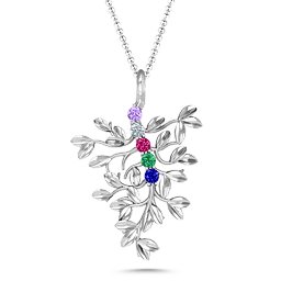 Roots Of Love 5-Stone Family Tree Necklace in 925 Sterling Silver with Amethyst, Cubic Zirconia, Ruby, Emerald, and Blue Sapphire