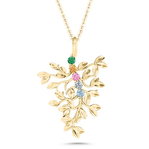 Roots Of Love 5-Stone Family Tree Necklace – 9kt Yellow Gold with Emerald, Citrine, Pink Tourmaline, Cubic Zirconia, and Aquamarine